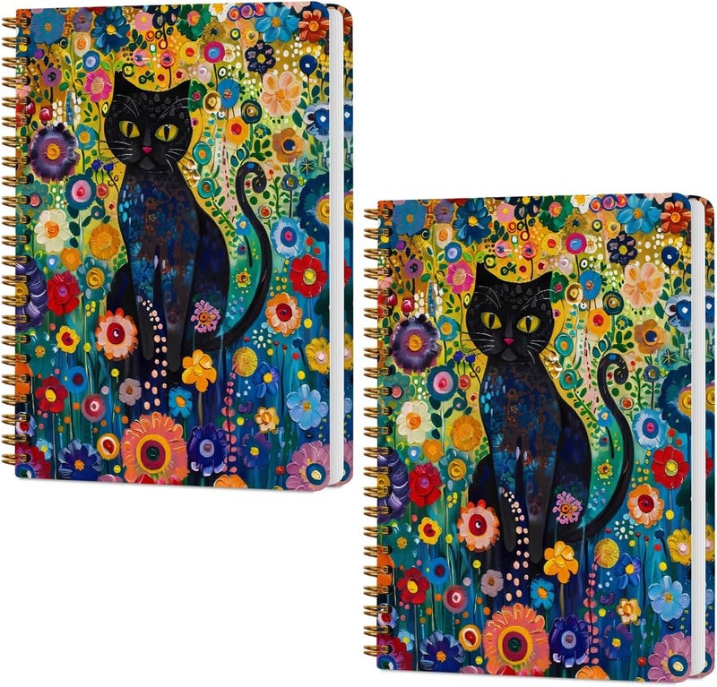 CQM 2 Packs Cat Spiral Notebook Aesthetic College Ruled Journaling Notebooks Cat Themed Gifts for Women Teacher Educator Cute Hardcover Notebook Journals for Writing Classroom Office Home Supplies - Image 1